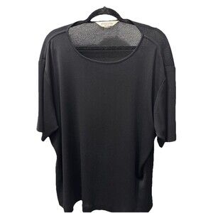 Exclusively Misook Woman Plus Size 2X Blouse Top Short Sleeve Acrylic Black